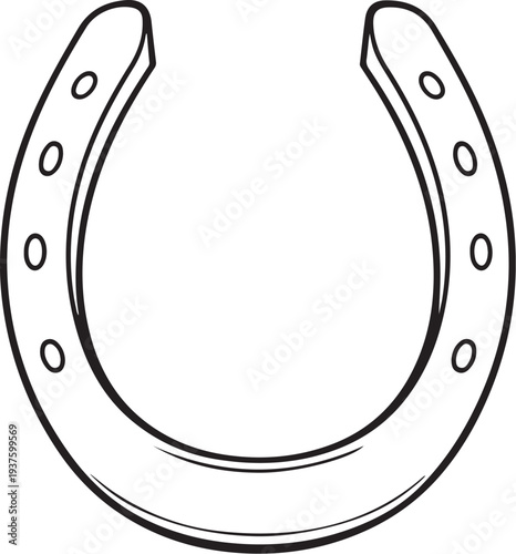 Lucky Horseshoe Hand-drawn Sketch Drawing Vector Illustration, Line Linear Symbol Black and White Engraving, Isolated