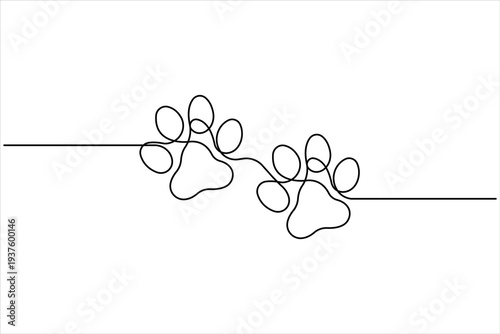 Cat paw print signs continuous one line drawing of vector illustration single line art