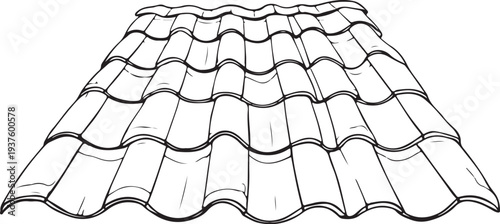Roof tiles Hand-drawn Sketch Drawing Vector Illustration, Line Linear Symbol Black and White Engraving, Isolated