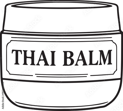 Thai Balm Hand-drawn Sketch Drawing Vector Illustration, Line Linear Symbol Black and White Engraving, Isolated