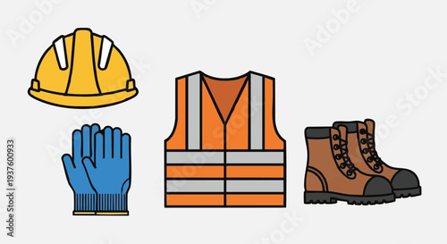 construction safety gear set workwear and protective equipment.