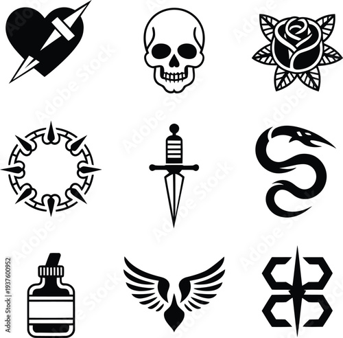 Black tattoo symbols on white background