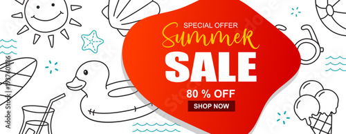 Summer sale banner with 80 percent big discount design for marketing campaign.