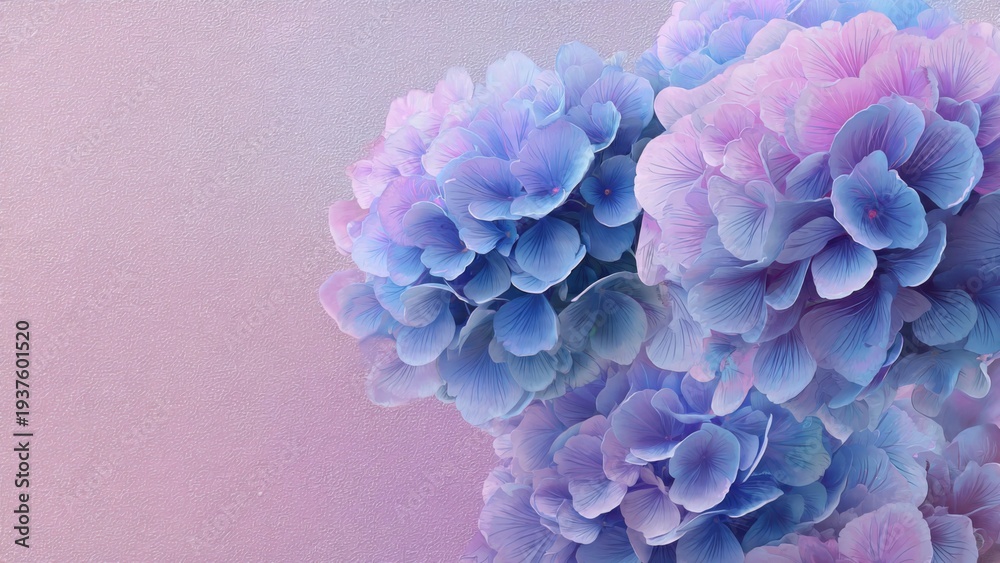 Obraz premium Soft Blue and Purple Hydrangea Floral Illustration with Copy Space
