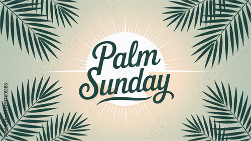 Palm sunday celebration graphic with tropical palm leaves on beige background