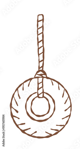 Hand-Drawn Tire Swing with Rope Illustration