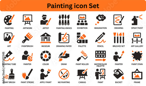 Painting icon set silhouette vector on white background 