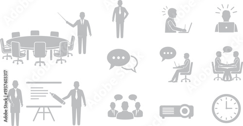 Business meeting and communication icons set for presentations and reports