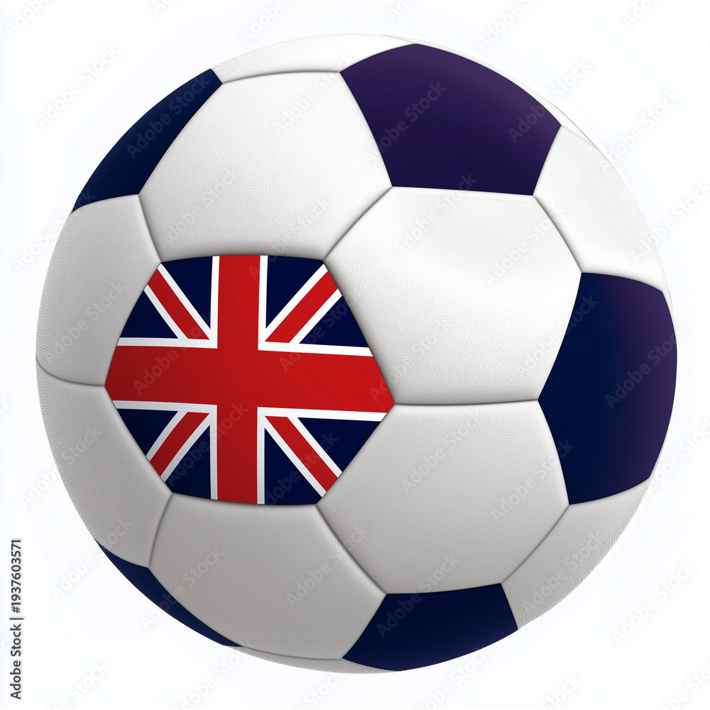 Obraz premium Soccer ball with British flag design on white background