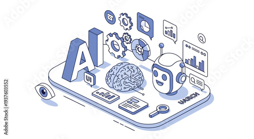 AI Robot with Brain and Gears - Illustration of Artificial Intelligence Concepts