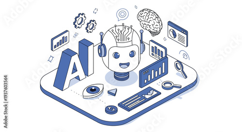 AI Robot with Brain and Gears - Illustration of Artificial Intelligence Concepts