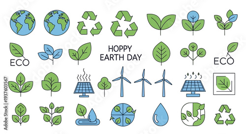 Earth Day Vector Set Eco-Friendly Symbols for a Sustainable Planet and Green Living