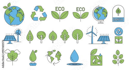 Earth Day Vector Set Eco-Friendly Symbols for a Sustainable Planet and Green Living