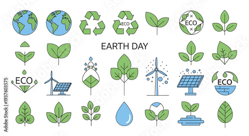 Earth Day Vector Set Eco-Friendly Icons for Sustainability and Environmental Awareness
