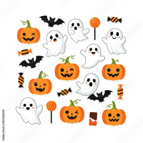 Halloween pumpkin and spooky icon set cartoon illustration