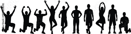 Diverse Silhouettes of Men and Women in Fitness Poses Celebrating Success and Health Through Exercise Yoga and Active Lifestyle Movements