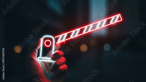 Hand activating barrier gate neon sign