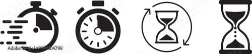 Black and white icons of time and speed measurement tools