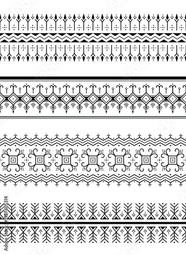 Set of Geometric tattoo bracelets border. Tribal sleeve seamless pattern vector. Black on White Traditional Motifs