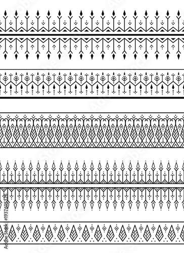 Set of Geometric tattoo bracelets border. Tribal sleeve seamless pattern vector. Black on White Traditional Motifs