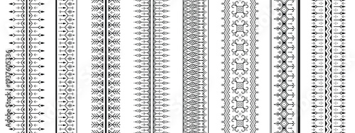 Set of Geometric tattoo bracelets border. Tribal sleeve seamless pattern vector. Black on White Traditional Motifs