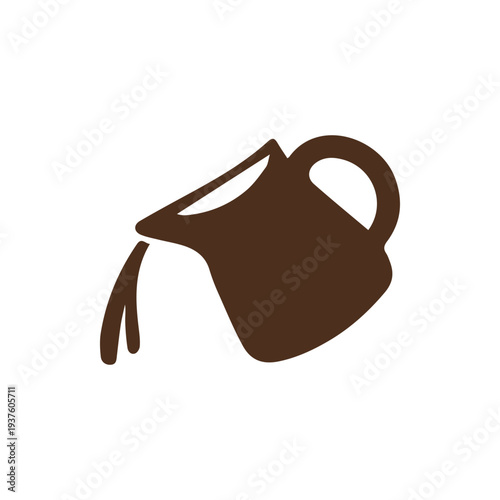 Simple Brown Pitcher Icon Pouring Liquid Isolated on White Background