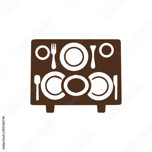 Elegant Dining Table Setting Icon with Plates and Cutlery Vector Art
