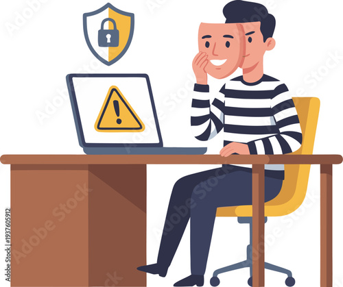 Cartoon Character Engaged in Cybersecurity Awareness