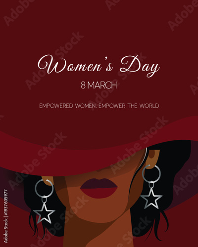International Women’s Day Illustration with Elegant Woman in Red Hat and Women Empowerment Concept