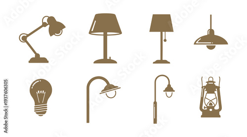 Flat Lamp Icon Set Vector Illustration. Icon Sign of Lamp
