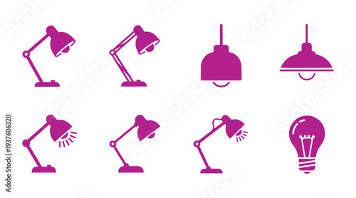 Flat Lamp Icon Set Vector Illustration. Icon Sign of Lamp

