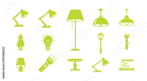 Vector Illustration of Lamp Icon Set. Flat Lamp Icon Sign


