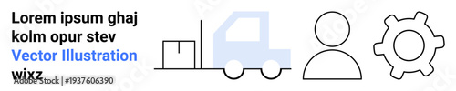 Logistics, supply chain, transportation, management, industry, operations. Minimalist design with a truck, pallet person and gear. Logistics and supply chain concepts