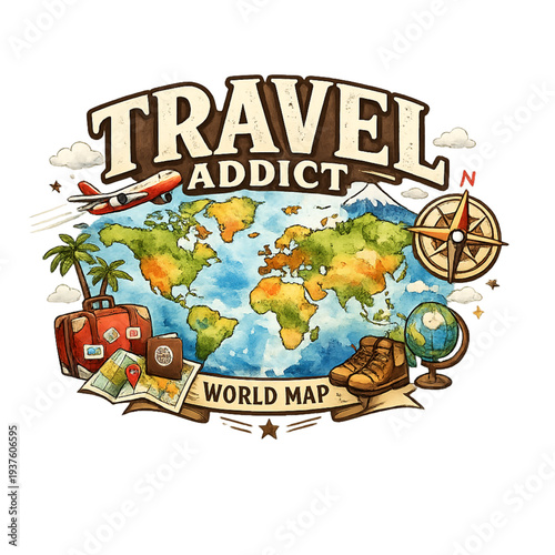 travel addict adventure awaits, travel addict quote, adventure awaits design, wanderlust typography, travel motivation phrase, explorer lifestyle design, adventure travel slogan, journey inspiration q