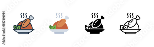roasted chicken icon. cooked poultry meal. food serving. restaurant dish. various style icon design. vector illustration