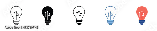 Innovative lightbulb icons featuring integrated circuit patterns, symbolizing intelligent thinking, technological innovation, and brilliant digital solutions for modern concepts