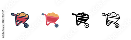 wheelbarrow icon. farm transport cart. feed delivery. poultry work. various style icon design. vector illustration