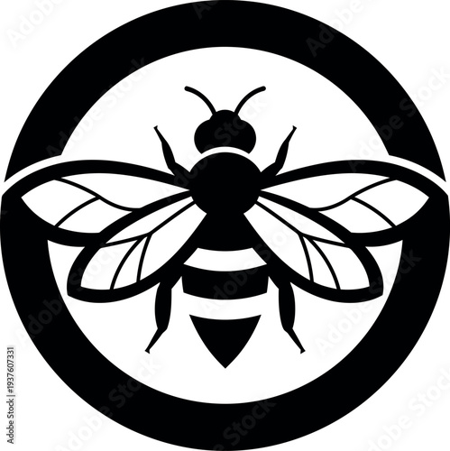 Honey bee silhouette logo in circle for organic honey branding