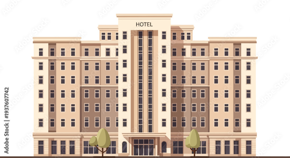 Fototapeta premium Modern hotel building exterior isolated on white background