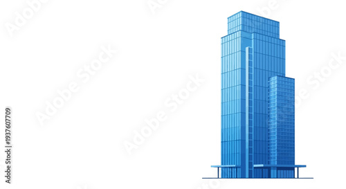 Modern blue office building isolated on white background