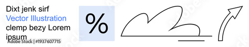 Financial growth, data analysis, cloud computing, progress, business metrics, digital economy. Minimalist design with a percentage sign, cloud shape and upward arrow. Growth and data analysis