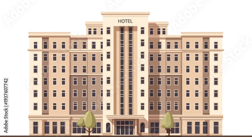Modern hotel building exterior isolated on white background