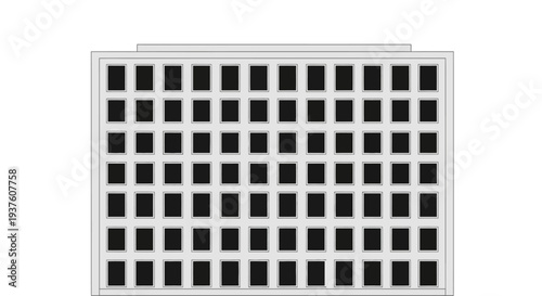 Modern minimalist building facade with grid of black windows