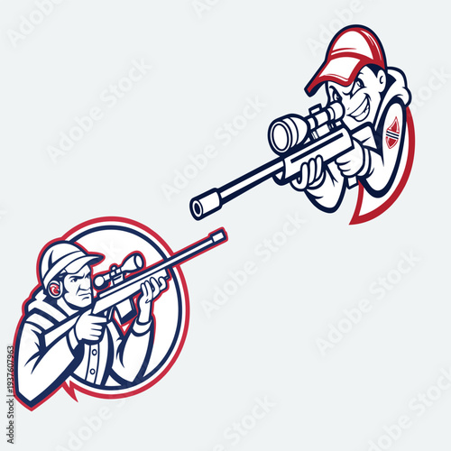 logo cartoon design illustration character mascot sniper rifle vector