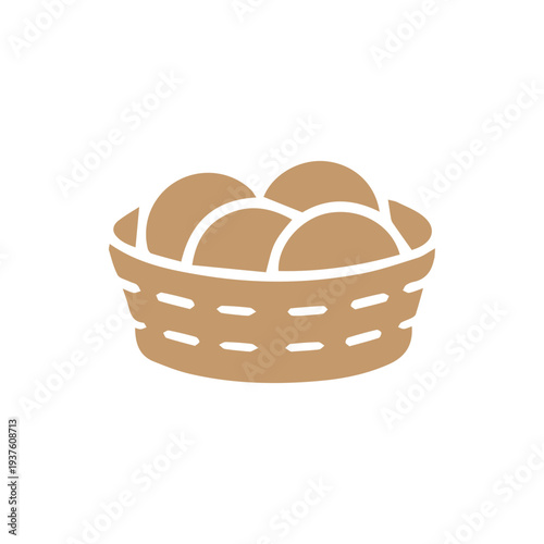 Minimalist Brown Wicker Basket Filled With Fresh Farm Eggs Icon