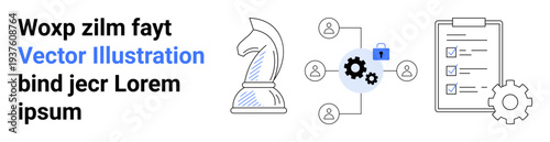 Business solutions, decision-making, strategy planning, workflow optimization, task management, teamwork. Chess knight, network diagram checklist. Business solutions and strategy planning concept