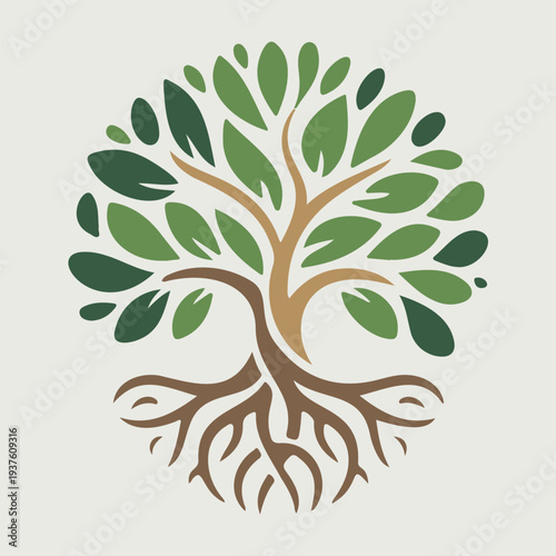 Tree of Life Logo Vector Green Nature Tree with Roots Eco Organic Symbol Illustration