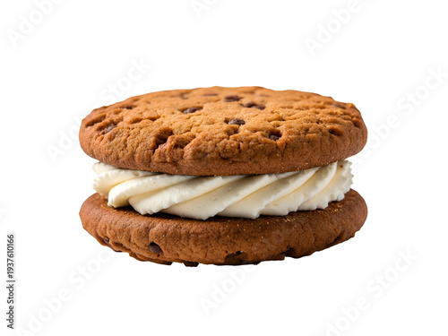 Delicious chocolate chip cookie sandwich filled with creamy white frosting, a sweet dessert treat