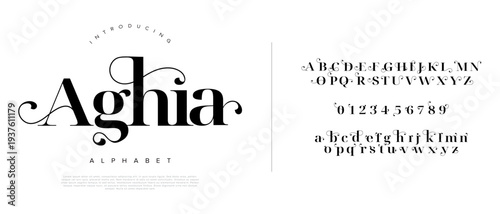 Aghia elegant luxury serif font with decorative swash for wedding invitation logo and classy branding design
