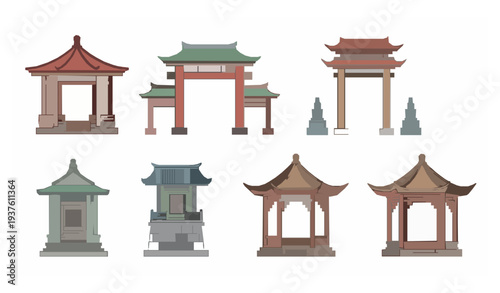 Minimal Asian Traditional Pavilion and Alcove Architecture Vector Collection